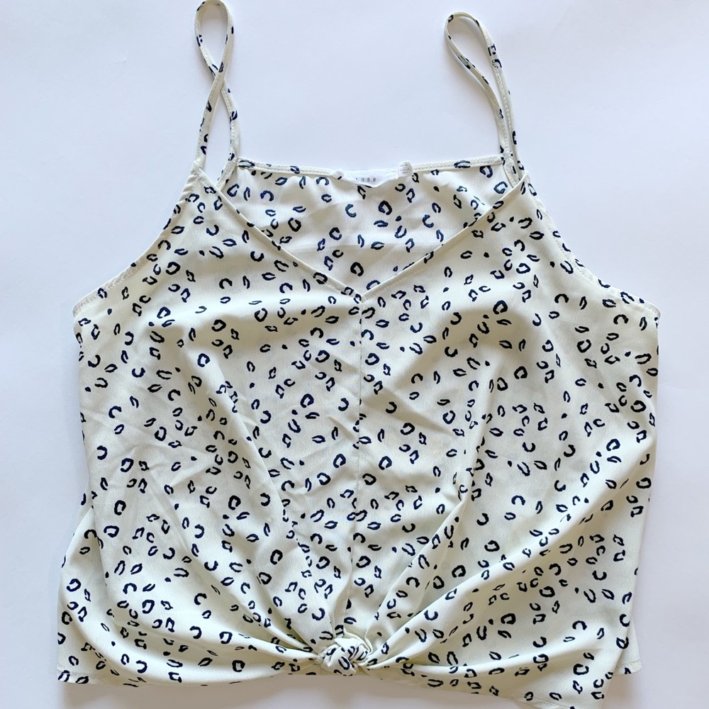 Lush Cream abs Black Animal Print V-Neck Tank Top